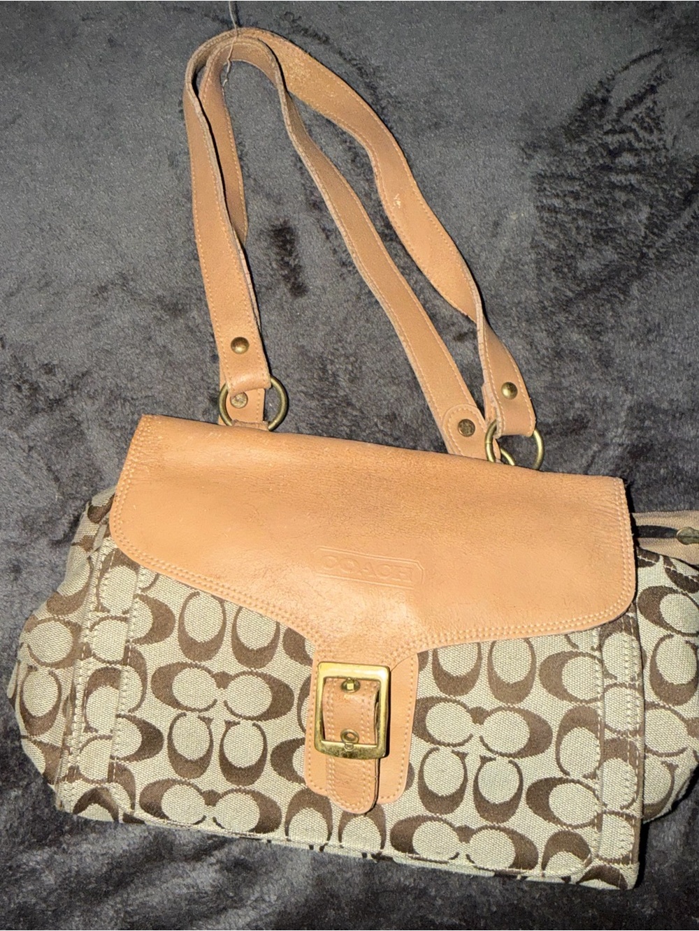 Coach Shoulder Bag in Brown and Tan Signature Canvas